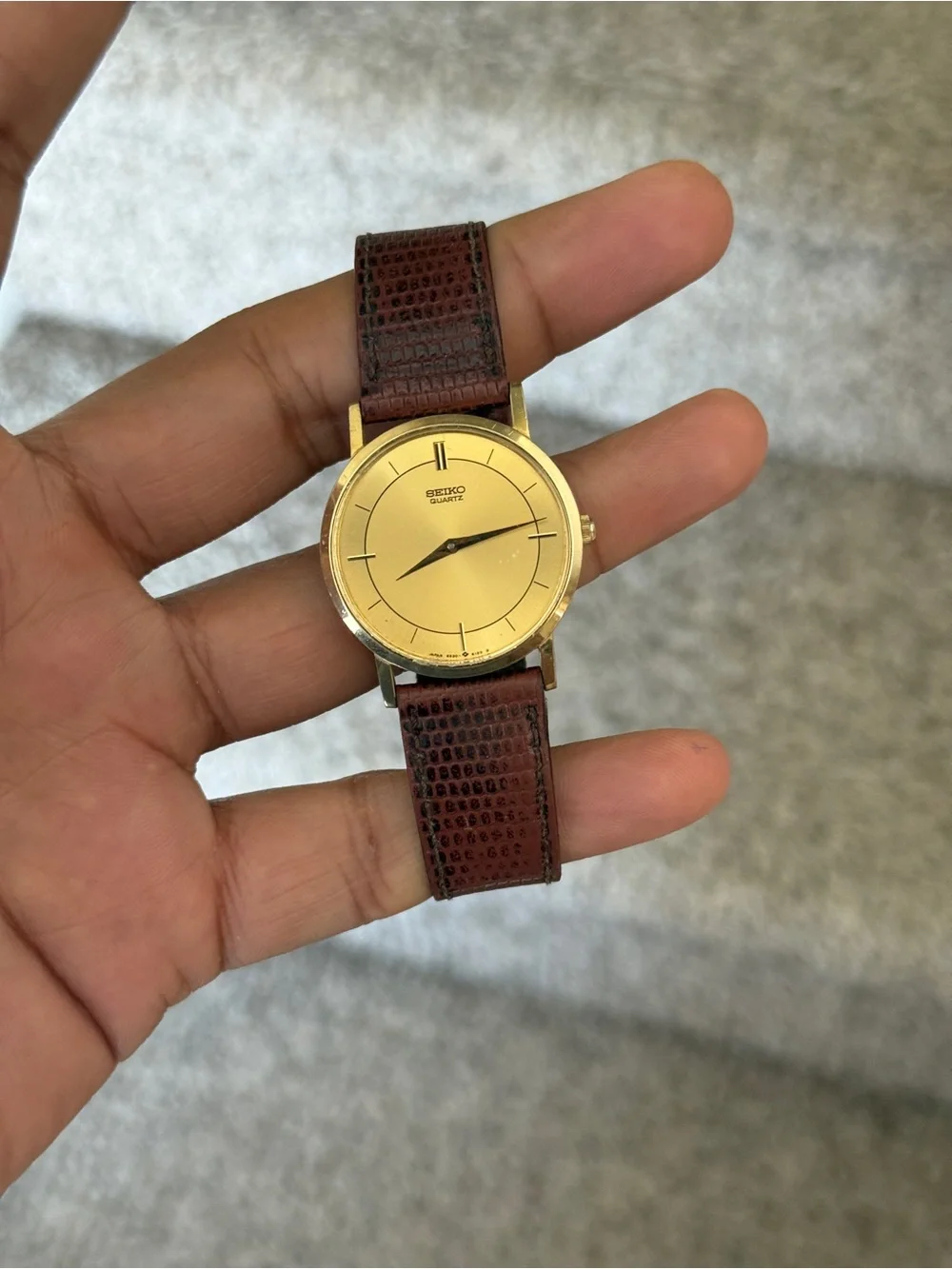 Seiko vintage men’s Gold Dial Watch with Brown Leather Strap